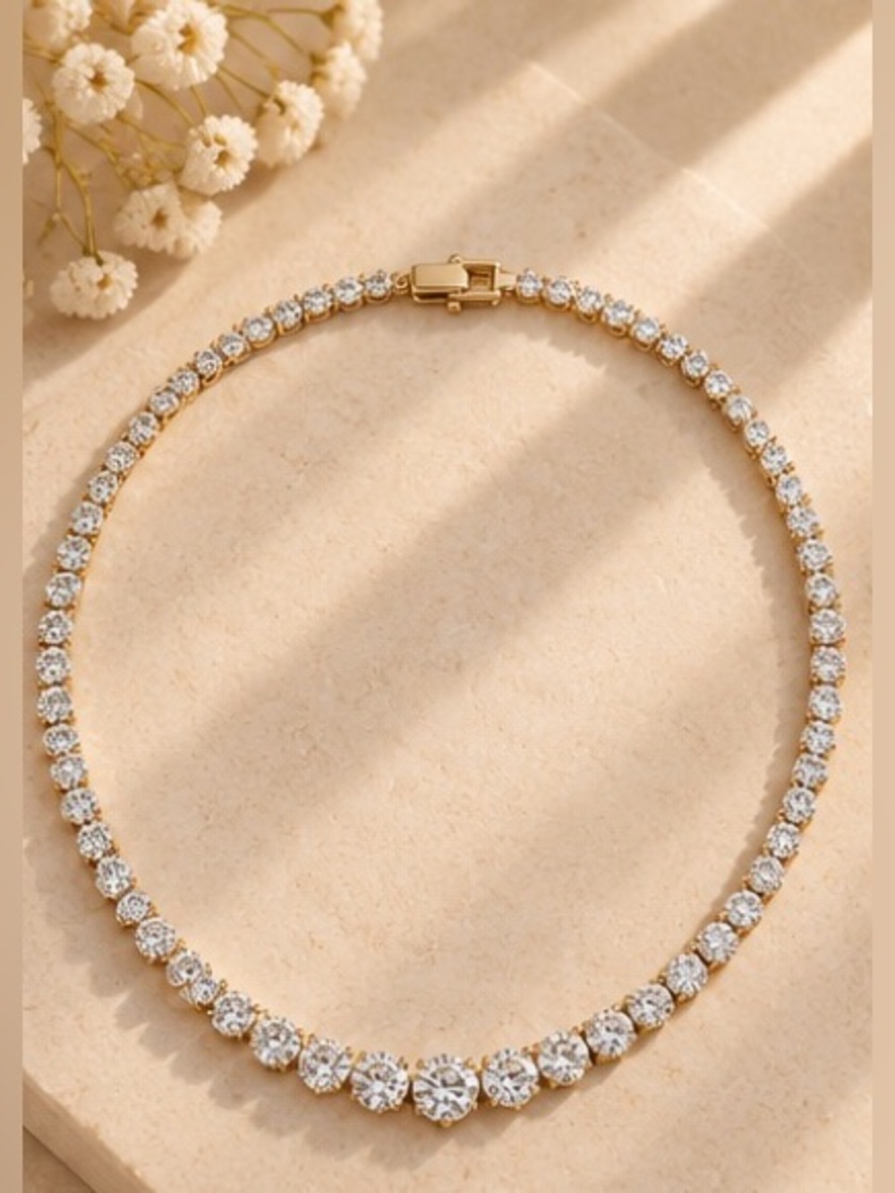 Gold Tone Round Crystal Tennis Necklace Statement Jewelry